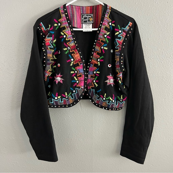 Jou Jou Jackets & Blazers - JouJou Embellished Embroidered Beaded Bolero Cropped Open Front Jacket Women’s M